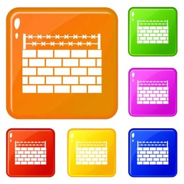 Brick wall border icons set color Stock Illustration