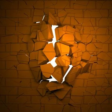 Brick wall breaking in ruins Foto stock