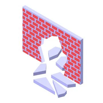 Brick wall breakthrough icon, isometric style Stock Illustration