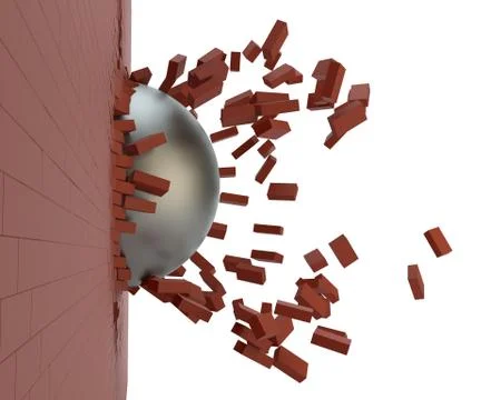 Brick Wall Broken by Wrecking Ball Stock Illustration
