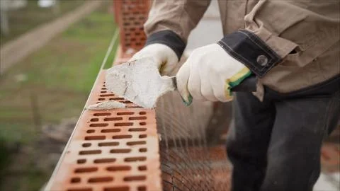 Brick wall. Building a house of silicate brick. empty interior in house without Stock Photos