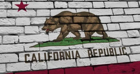 A brick wall with the california state flag of the United States of America Stock Footage 337427814