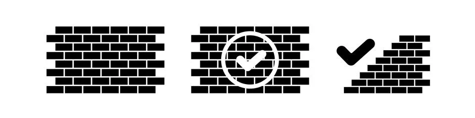 Brick wall with check mark icon set in flat style Stock Illustration