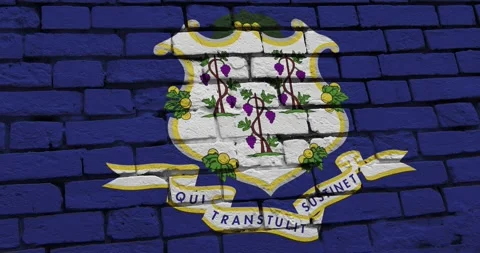 A brick wall with the connecticut state flag of the United States of America Video stock 337428111