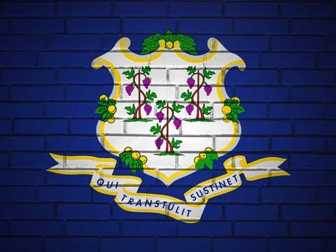 Brick wall Connecticut state flag Illustrazione stock