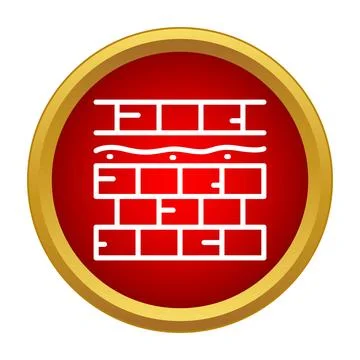 Brick wall construction barrier icon in red circle Stock Illustration