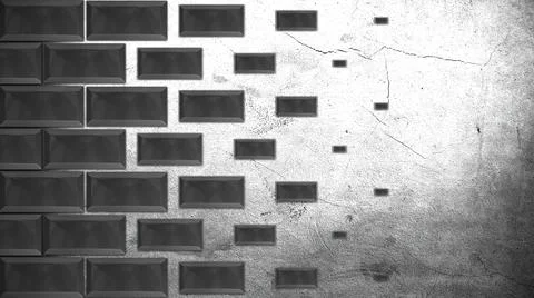 Brick wall construction, gray bricks destroying abstract wall, monochrome Stock Illustration