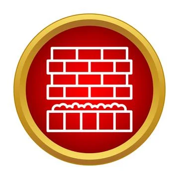 Brick wall construction icon design in red circle Stock Illustration