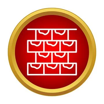 Brick wall construction icon on red gold button Stock Illustration