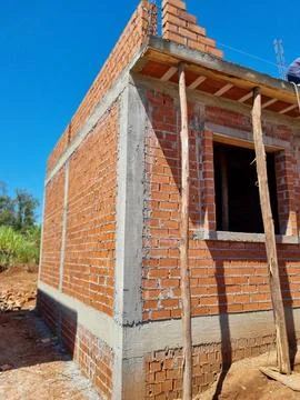 Brick wall construction Stock Photos