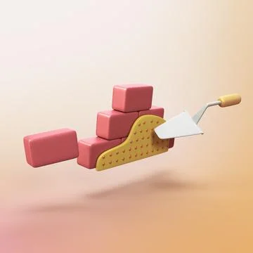 Brick wall construction - stylized 3d CGI icon object Stock Illustration