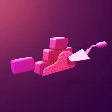 Brick wall construction - stylized 3d CGI icon object, Not gen Ai Stock Illustration