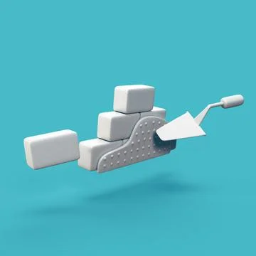 Brick wall construction - stylized 3d CGI icon object, Not gen Ai Fotos de archivo