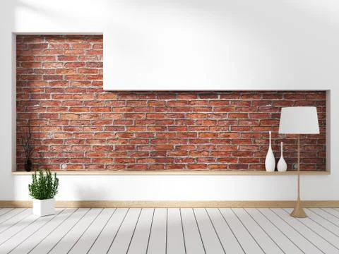 Brick wall with decor mock up interior decoration empty room. 3D rendering Ilustración de archivo