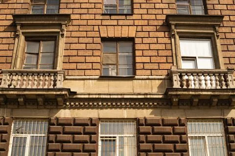Brick wall with decorated windows background 写真素材