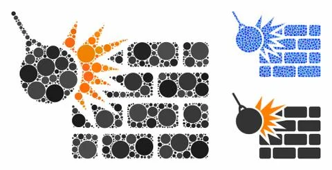 Brick Wall Destruction Composition Icon of Circles Stock Illustration