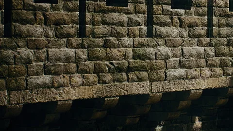 Brick wall with detailed texture in outdoor setting during daylight hours Stock Footage 344156489