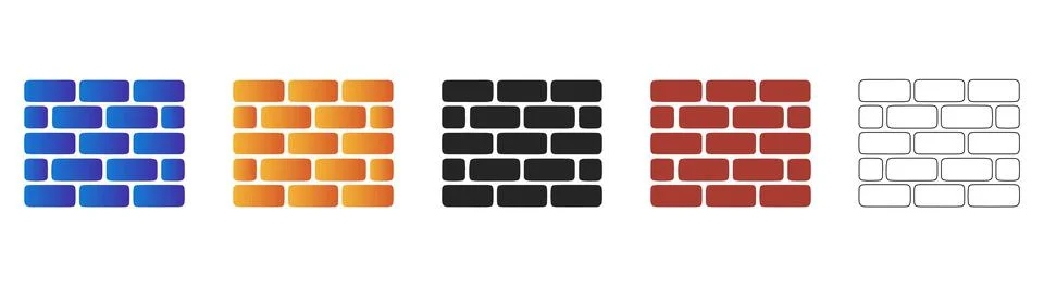 Brick wall digital security firewall icon set Stock Illustration