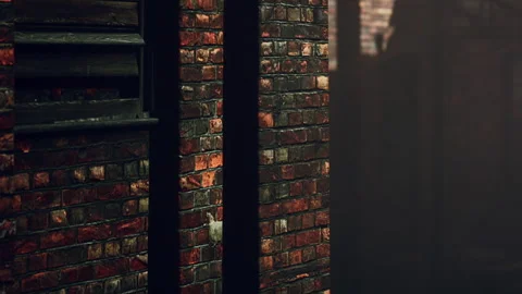 Brick wall in dim light with shadows in urban setting at night Stock Footage 340028971