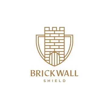Brick wall door shield logo design Illustration