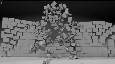 Brick Wall explodes and crumbles Stock Footage 50052659
