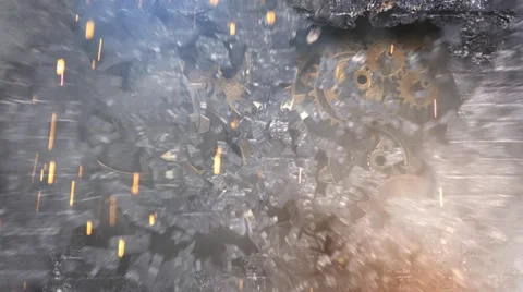 Brick Wall Explosion Gears 4K Loop Stock Footage 63655317