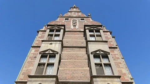 Brick wall facade of Rosenborg Castle in Copenhagen, Denmark Stock Footage 99686204