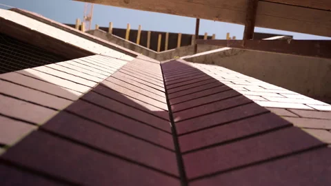 Brick wall facade viewed from below at construction site low angle Stock Footage 341985639