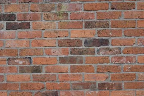 A brick wall with a few missing bricks Stock Photos