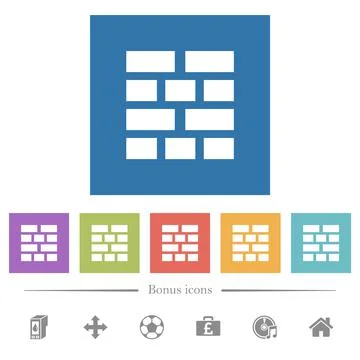 Brick wall flat white icons in square backgrounds Stock Illustration