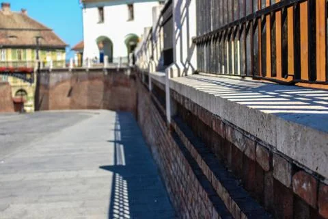 A brick wall in the focus Stock Photos
