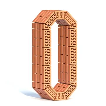 Brick wall font Number 0 ZERO 3D Stock Illustration