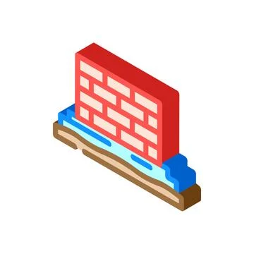 Brick wall foundation construction isometric icon Stock Illustration