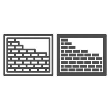Brick wall frame line and solid icon. Brickwork, block masonry architecture Stock Illustration