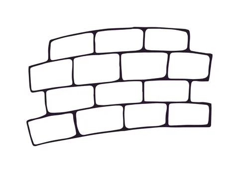 Brick Wall Hand Drawn Doodle Outline Isolated on White Background Stock Illustration