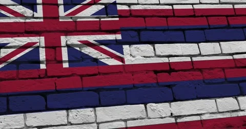 A brick wall with the hawaii state flag of the United States of America Video stock 337428671