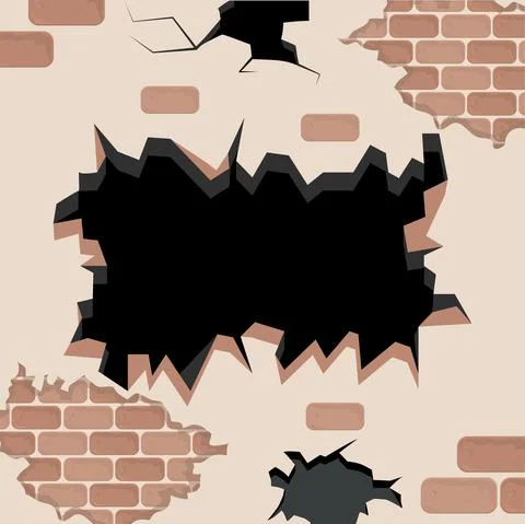 Brick wall with hole Stock Illustration