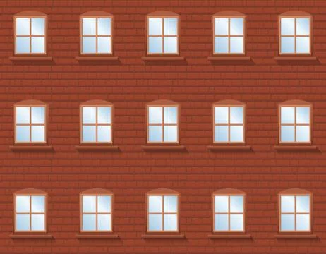 Brick Wall House Front Windows Brickwork Construction Stock Illustration