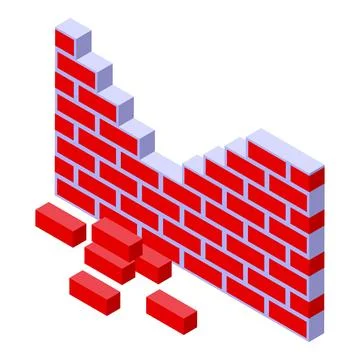 Brick wall icon isometric vector. Worker team Stock Illustration