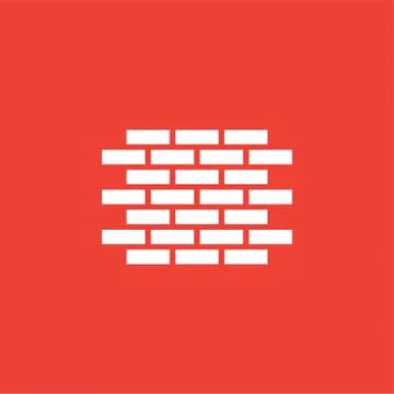 Brick Wall Icon On Red Background. Red Flat Style Vector Illustration. Stock Illustration