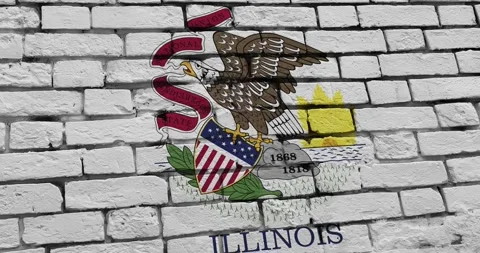 A brick wall with the illinois state flag of the United States of America Stockbeeldmateriaal 337429006