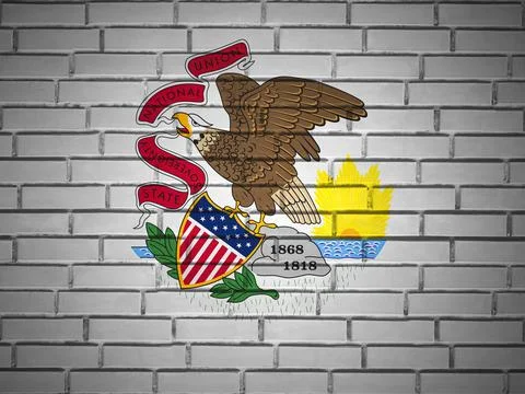 Brick wall Illinois state flag Stock Illustration