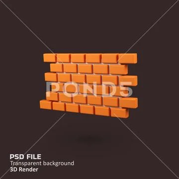 Brick wall isolated 3d render icon illustration PSD Template