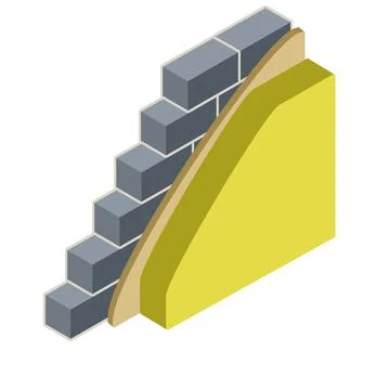 Brick wall in isometry with layers of plaster and insulation. Stock Illustration