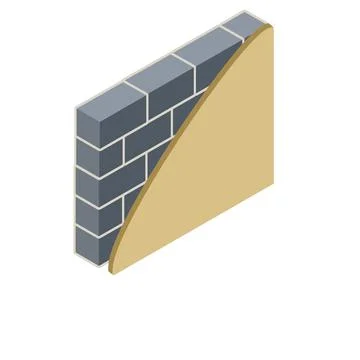 Brick wall in isometry with layers of plaster and insulation. イラスト素材