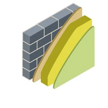 Brick wall in isometry with layers of plaster and insulation. Material for ho Stock Illustration