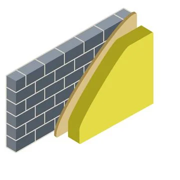 Brick wall in isometry with layers of plaster and insulation. Material for ho Stock Illustration