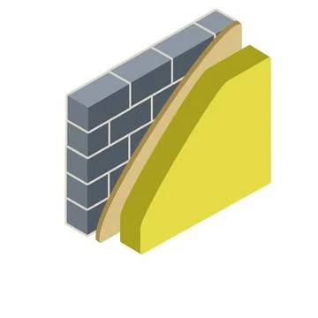 Brick wall in isometry with layers of plaster and insulation. Material for ho Stock Illustration