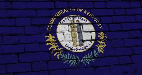 A brick wall with the kentucky state flag of the United States of America Stockbeeldmateriaal 337429334