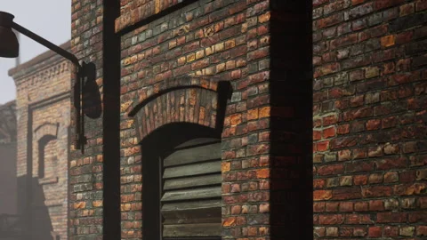 Brick wall with lamp in an old city alley during early morning Stock Footage 338322021